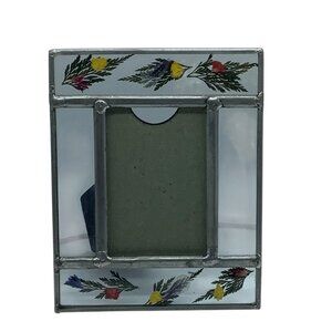 Vintage Lead Glass Pressed Flower Small Frame 2x3" Photo Green Leaf Accents 5x4"